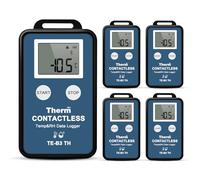 ThermElc TE-B3 TH Bluetooth Data Logger 5-Pack, 300m Long Range Pharma Warehouse Mapping Kit, Traceable Temperature Humidity Monitor, EN12830 Compliant, Cold Chain Transport Sensor Kit