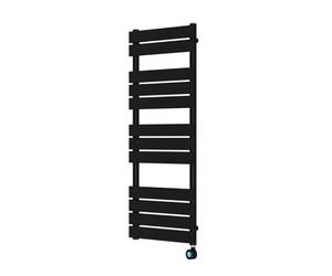 Thermio Designer Heated Towel Rails - Modern Electric Flat Panel With 700W Liquid Filled Wall Mounted Thermostat Rail Towel Warmer For Bathroom Kitchen in Matt Black Finish