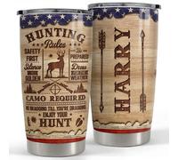 Thermo Cup 590ml Tea Cup Eco-Friendly Insulated Travel Mug for Dad Birthday Valentine's Day Personalized Hunting Tumbler Hunting Rules with Customize Name Wood Drawing