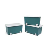 THERMOBABY - PLAYBOX Storage Chest - MEDIUM 26 L - Set of 3 Storage Boxes - Plastic Storage Box with Lid - Locking Clips - Handle - Stackable - Azure Green