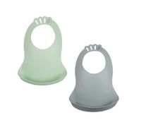 Thermobaby - Set of 2 BIBOU Bibs - Made in France - Waterproof Bibs with Catcher - Adjustable and Easy to Clean - Soft Material (Celadon Green and Charm Grey)