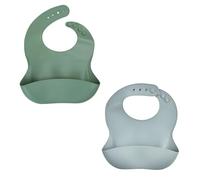 THERMOBABY - Set of 2 Soft Silicone Baby Bibs with Recovery Pocket - Adjustable and Easy to Clean - Ideal for Meals, Practical and Waterproof (Charm Grey and Cactus Green)