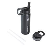Thermoflask 18 oz Double Wall Vacuum Insulated Stainless Steel Water Bottle with Spout and Straw Lids, Black