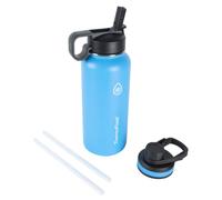 Thermoflask 32 oz Double Wall Vacuum Insulated Stainless Steel Water Bottle with Spout and Straw Lids, Capri