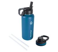 Thermoflask 32 oz Double Wall Vacuum Insulated Stainless Steel Water Bottle with Spout and Straw Lids, Cobalt