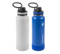 ThermoFlask 40 oz Double-Wall Insulated Bottles - Stainless Steel with BPA-Free Spout Lid & Leak-Proof Lids - 2 Pack, Ice Grey/Azure