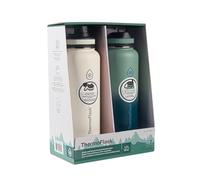 Thermoflask 40oz Stainless Steel Insulated Water Bottles with Straw and Spout Lids, 2-pack, Off White/Glade Green