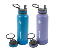 ThermoFlask Bottle with Spout Lid - Stainless Steel Water Bottles with Double-Wall Insulation & BPA-Free Spout Lids - Leak-Proof Reusable Bottles & Lids - 40 oz, Superior Blue / Mauve (2 Pack)