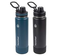 ThermoFlask Double Wall Vacuum Insulated Stainless Steel Water Bottle, 24 Ounce, 2-Pack, Mayan Blue / Black