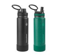 Thermoflask Insulated Stainless Steel Water Bottles with Chug & Straw Lids - 24 oz, Keeps Cold 24 Hrs, Hot 12 Hrs - 2 Pack, Black/Malachite