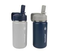 ThermoFlask Kids Bottle with Straw Lid - Durable & Dishwasher-Safe Water Bottles & Lids - Leak-Proof Bottle Lid Design - Reusable Water Bottles for Everyday Use - 14 oz, Harbor Grey/Denim (2 Pack)