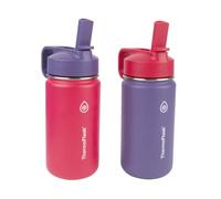 ThermoFlask Kids Bottle with Straw Lid - Durable & Dishwasher-Safe Water Bottles & Lids - Leak-Proof Bottle Lid Design - Reusable Water Bottles for Everyday Use - 14 oz, Punch/Eggplant (2 Pack)
