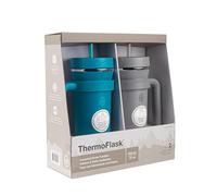 Thermoflask Premium Quality Double Wall Insulated Stainless Steel Tumbler with Handle and Straw Lid, 32 Ounce, 2-Pack, Crystal Teal/Circular Grey