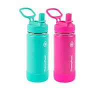ThermoFlask Stainless Steel Kids Bottles with Straw Lid,BPA-Free, 16 Ounces, 2 Count (Aquamarine/Storm Pink)
