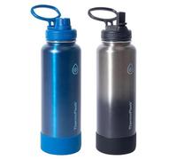 ThermoFlask Stainless Steel Water Bottle, 40 oz, 2-Pack (Silver/Blue Brushed)