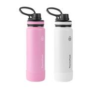 ThermoFlask Stainless Steel Water Bottles 2-Pack - Double-Wall Vacuum Insulated 24 oz BPA-Free Spout Lids - Keeps Drinks Cold 24 Hrs, Hot 12 Hrs - Leakproof, Dishwasher Safe, Strawberry/Arctic White