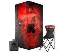 ThermoLab AuraCore™ 6FT Steam Sauna with Infrared Light, 1200W 3L Steamer | Muscle recovery and relaxation, fits users over 6ft, heats in 5 minutes, remote and timer, chair and oil cup included
