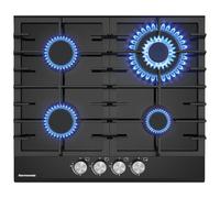 ThermoMate GHBG604 Black Gas Hob 4 Burners, Glass on Gas Cooktop with Wok Burner, 8000W GasCooker, NG/LPG Convertible