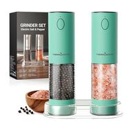 ThermoMaven Electric Salt and Pepper Grinder Set, 110ml Larger Rechargeable Automatic Salt and Pepper Mill Grinder with 6 Adjustable Coarseness, Electric Salt and Pepper Shakers, LED, Mint Green