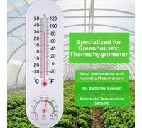 Thermometer Hygrometer for Greenhouses and Farms, Wall Mountable Temperature Humidity Meter with High Accuracy ±2℃/±5% RH, Dual C/F Display, PVC Construction, No Battery Required