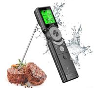Thermometer with Foldable Probe and Timer, Wireless and Waterproof Design, Preset Temperature Options for Different Meats, Quick 3 Second Readings (Gray)