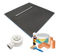 Thermopanel 20mm Waterproof Linear Wet Room Shower Trays Including Tanking Kits and Droplets Grate - Suitable for Underfloor Heating with Waste Trap Drain - 1500 x 900 x 20mm