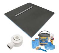 Thermopanel 20mm Waterproof Linear Wet Room Shower Trays Including Tanking Kits and Droplets Grate - Suitable for Underfloor Heating with Waste Trap Drain - 1800 x 900 x 20mm