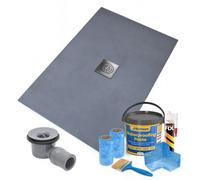 Thermopanel Centre Square Drain Wet Room Shower Tray - 1200 X 800 X 20mm - Stainless Steel Spiral Grate Design And Tanking Kit