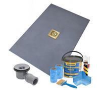 Thermopanel Centre Square Drain Wet Room Shower Tray Former - 1800 X 900 X 25mm - Gold Radial Grate Design And Tanking Kit