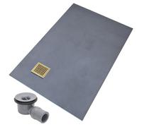 Thermopanel Corner Gold Square Drain Wet Room Shower Tray Former - Leaf Patterned Grate - 1300 X 900 X 25mm
