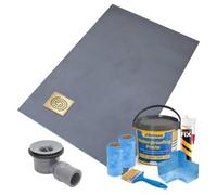 Thermopanel Corner Square Drain Wet Room Shower Tray - 1200 X 1000 X 20mm - Gold Spiral Grate Design And Tanking Kit