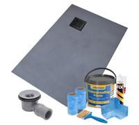 Thermopanel Corner Square Drain Wet Room Shower Tray- 1200 X 900 X 20mm (Right) - Matte Black Sunburst Grate And Tanking Kit