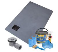 Thermopanel Corner Square Drain Wet Room Shower Tray Former - 1200 X 1000 X 20mm - Matte Black Radial Grate Design And Tanking Kit