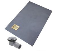 Thermopanel Corner Square Gold Drain Wet Room Shower Tray Former - Spiral Patterned Grate - 1200 X 1000 X 20mm
