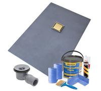 Thermopanel Offset Gold Square Drain Wet Room Shower Tray Former And Tanking Kit - Solid & Tile-On Grate - 1500 X 800 X 25mm