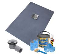 Thermopanel Offset Square Drain Wet Room Shower Tray - 1500 X 900 X 25mm - Stainless Steel Spiral Grate Design And Tanking Kit