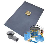 Thermopanel Offset Square Drain Wet Room Shower Tray Former - 1500 X 900 X 25mm - Gold Radial Grate Design And Tanking Kit