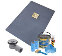 Thermopanel Offset Square Drain Wet Room Shower Tray Former - 1500 X 900 X 25mm - Gold Spiral Grate Design And Tanking Kit