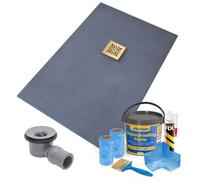 Thermopanel Offset Square Drain Wet Room Shower Tray Former - 1500 X 900 X 25mm - Gold Sunburst Grate Design And Tanking Kit