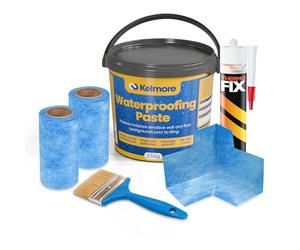 Thermopanel Premium Waterproofing Floor Wall Wet Room Tanking Kit With Internal Corner Silicone Brush Gloves & Self Priming Waterproofing Paste