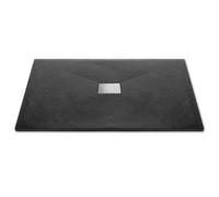 Thermopanel Smc Black Shower Tray Base Slate Stone Effect Textured Non Slip With Stainless Steel Drain Cover - 1200 X 1000mm