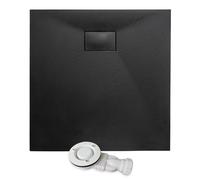 Thermopanel SMC Black Shower Trays Base Slate Stone Effect Textured Non Slip with Low Profile Waste and Solid Cover - 1200 x 900mm