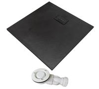 Thermopanel SMC Black Shower Trays Base Slate Stone Effect Textured Non Slip with Low Profile Waste and SMC Holes Cover - 1700 x 700mm