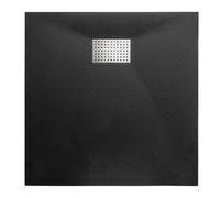 Thermopanel Smc Black Shower Trays Base Slate Stone Effect Textured Non Slip With Stainless Steel Drain Cover - 1500 X 700mm