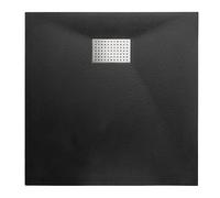 Thermopanel SMC Black Shower Trays Base Slate Stone Effect Textured Non Slip with Stainless Steel Drain Cover - 1000 x 700mm