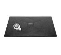 Thermopanel SMC Black Shower Trays Base Slate Stone Effect Textured Non Slip with Waste and Solid Cover - 1800 x 1000mm