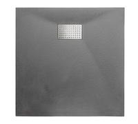 Thermopanel Smc Dark Grey Shower Tray Base Slate Stone Effect Textured Non Slip With Stainless Steel Drain Cover - 1400 X 700mm