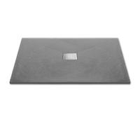 Thermopanel Smc Dark Grey Shower Tray Base Slate Stone Effect Textured Non Slip With Stainless Steel Drain Cover - 1600 X 1000mm