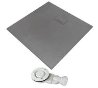 Thermopanel SMC Dark Grey Shower Trays Base Slate Stone Effect Textured Non Slip with Low Profile Waste and SMC Holes Cover - 800 x 800mm