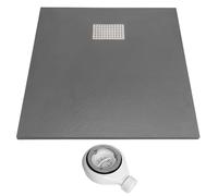 Thermopanel SMC Dark Grey Shower Trays Base Slate Stone Effect Textured Non Slip with Waste and Stainless Steel Cover - 1200 x 900mm